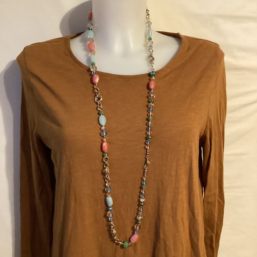 2152 Colorful Coral Colored 40" Vintage Single Strand Flapper Style Necklace